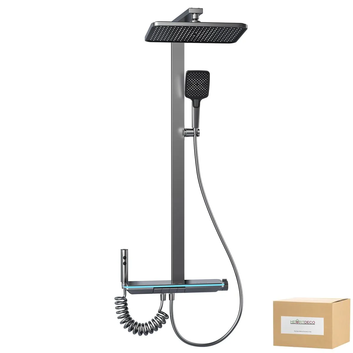 Heartdeco Smart 4-Function Brushed Grey Shower Set with LED Display