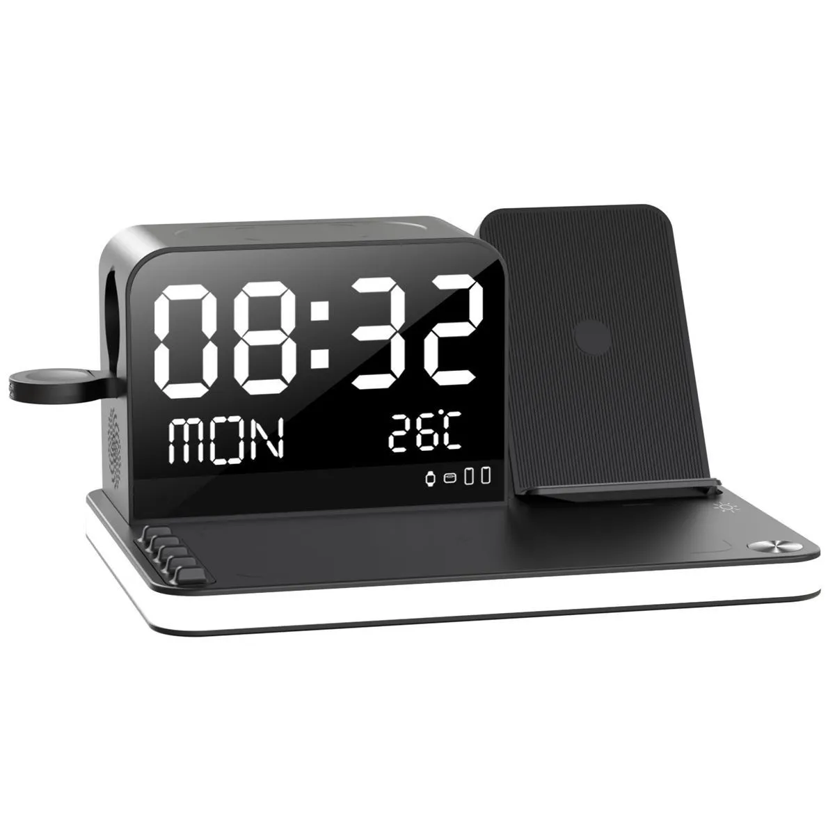 7-in-1 Wireless Charging Station With Digital Alarm Clock & Night Lights-GC