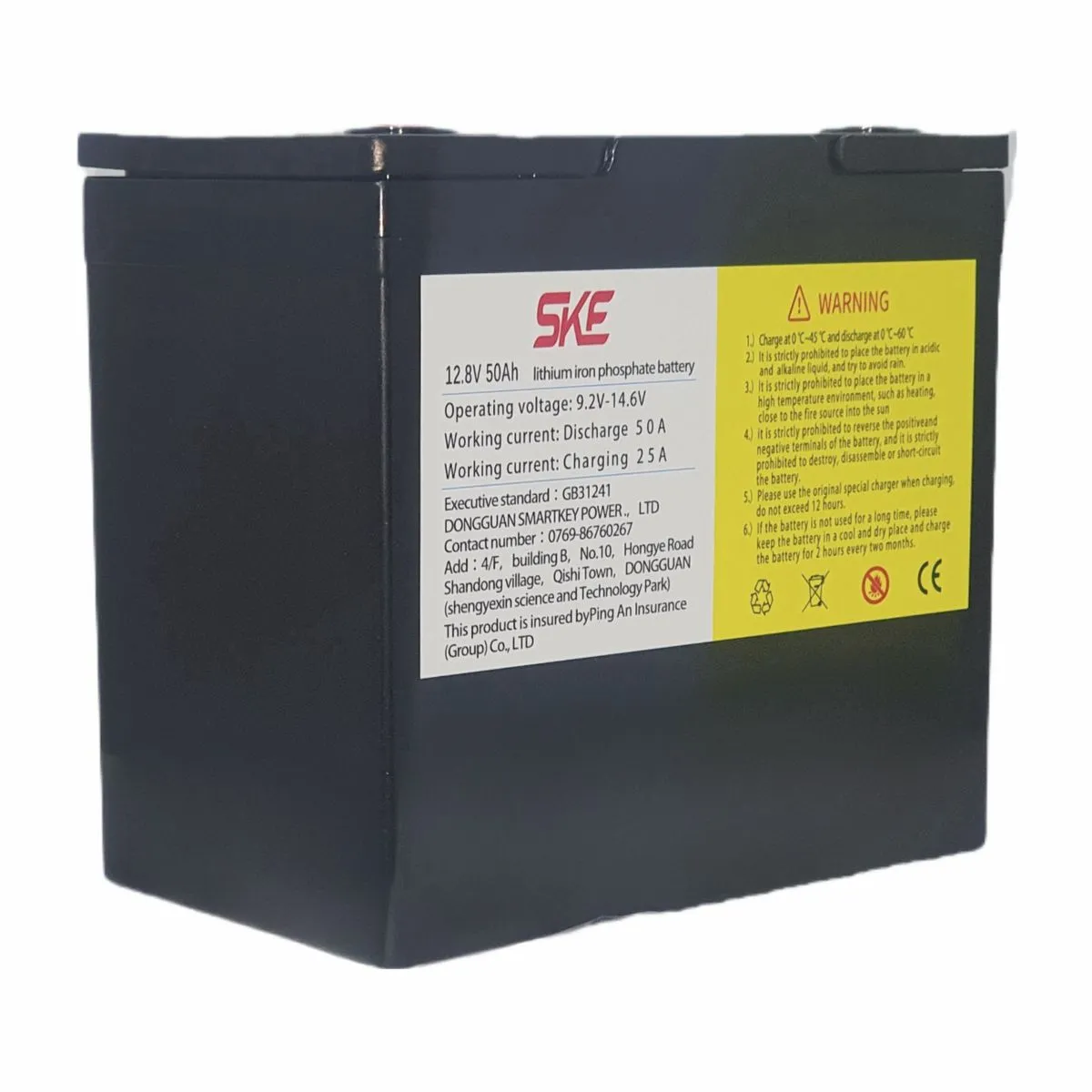 SKE 12V/50Ah Lithium Ion Phosphate - LiFePO4 Battery - 640Wh - 1 Pack
