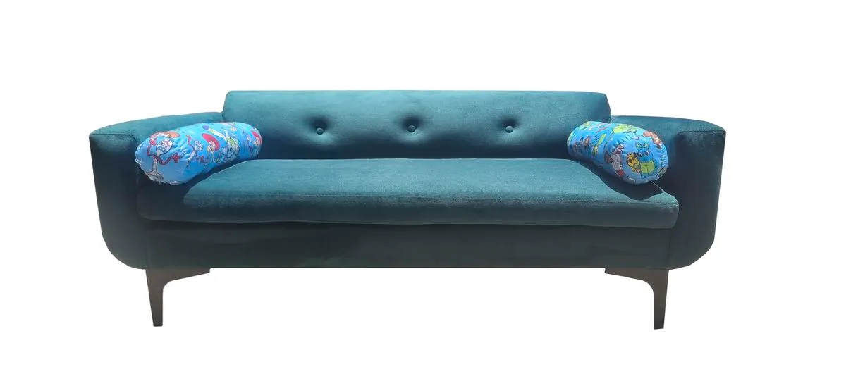 Limited-Edition Sofa - 2 Seater Character Kids Chair with Bolster Cushions - Green Velvet - Toy Sto…