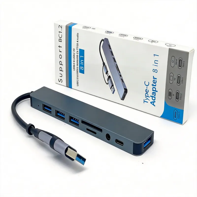 5pcs USB +Type C HUB Docking Station with 3.5mm Audio Jack Adapter 8 in 2