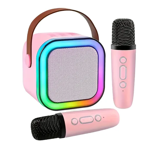 A Karaoke Sound System With Two Wireless Microphones-K12 Pink
