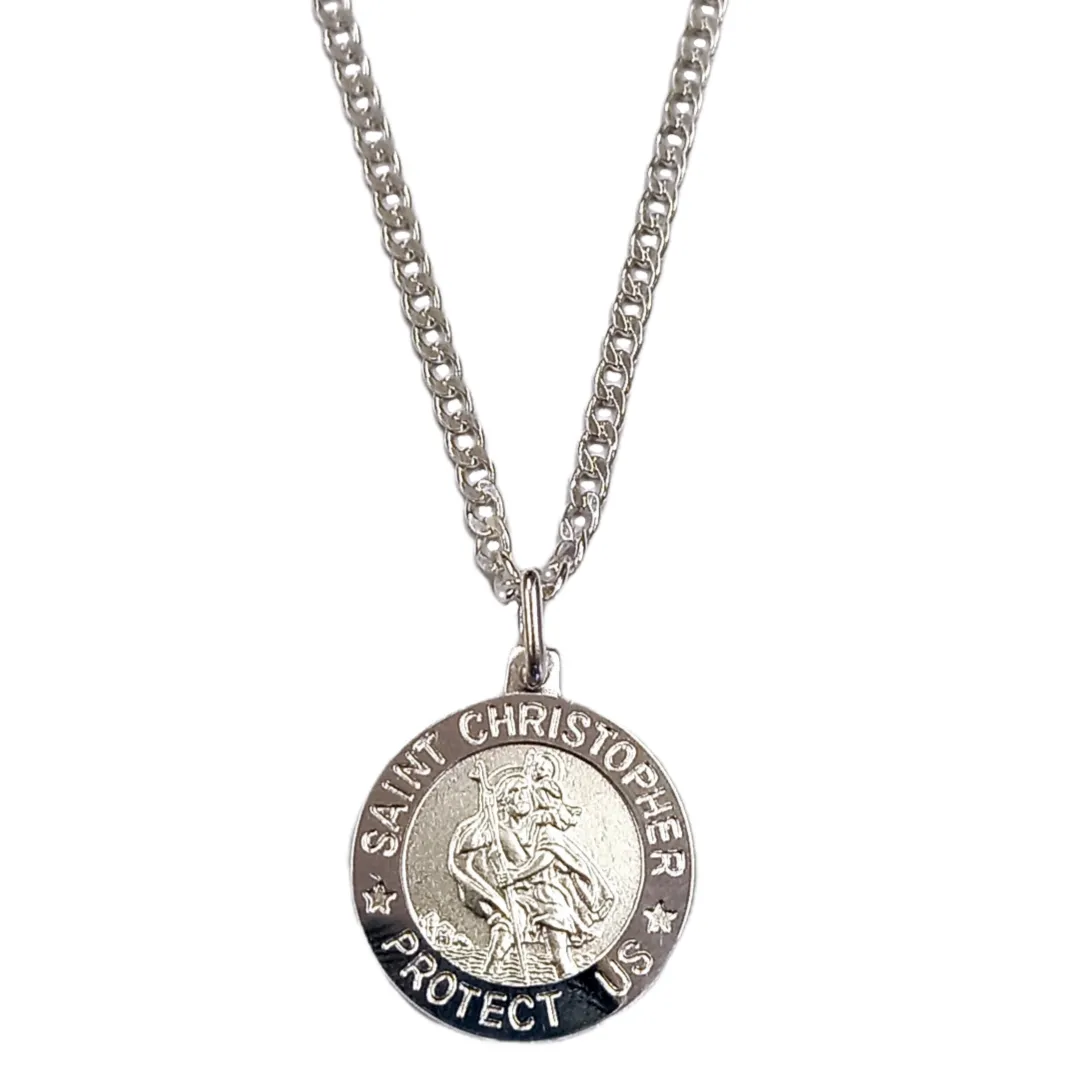 Sterling Silver 925 Saint Christopher Pendant Chain