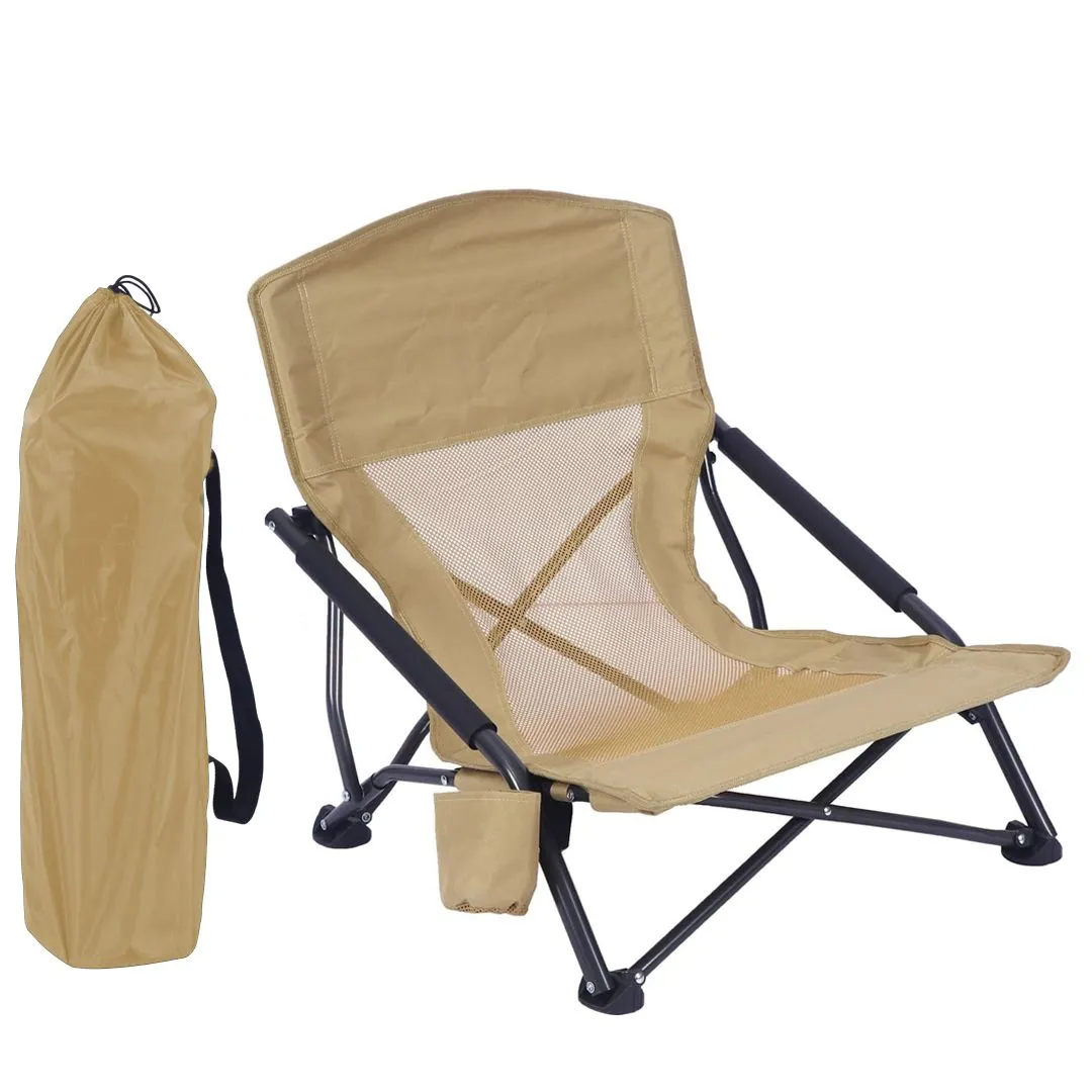 Folding Camping Chair Sturdy Beach Chair Portable Outdoor with Cup Holder