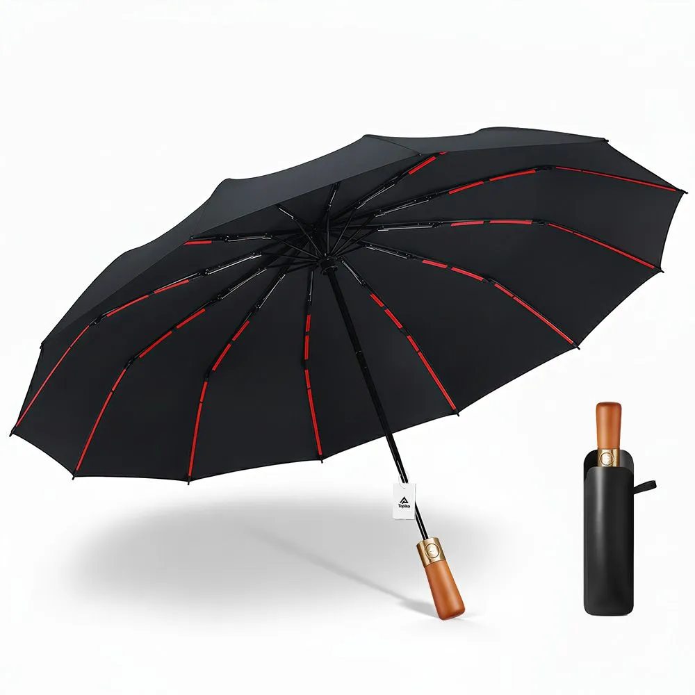 Topika Umbrella Windproof Large Foldable Automatic Water Repellent Umbrella - Black