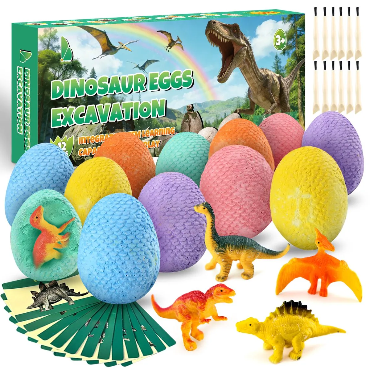 Dino Eggs Dig Kit - 12 Colorful Dinosaur Easter Eggs with Dinosaur Figures