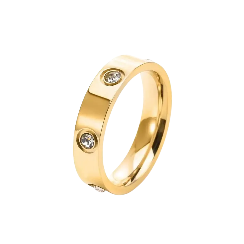 Zircon ring -18K Gold Plated Stainless Steel - Gold