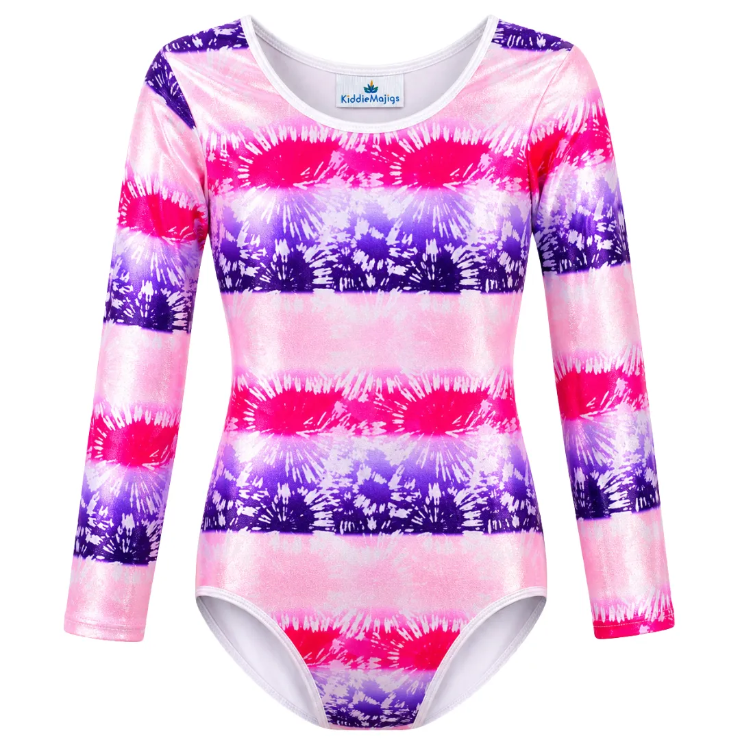 Pink & Purple Tie Dye Long Sleeve Gymnastics Leotard for Girls