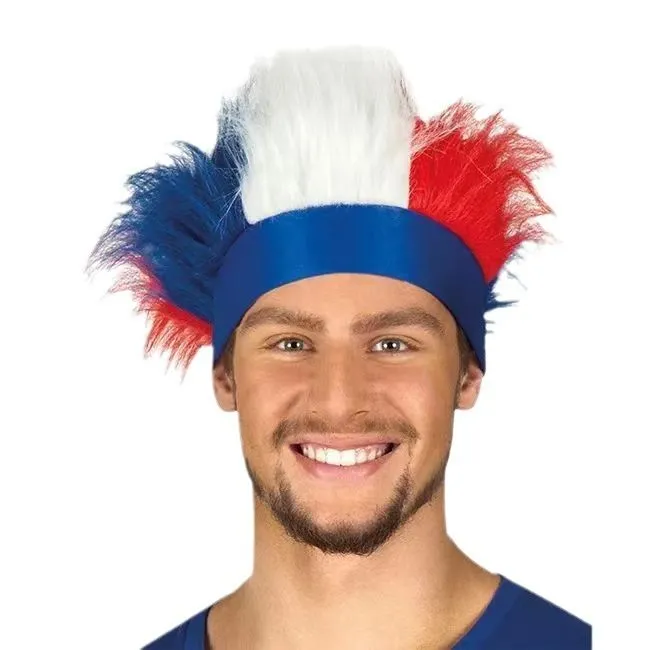 Blue White Red Flag Wig, Fan Headgear For Sports and Parties