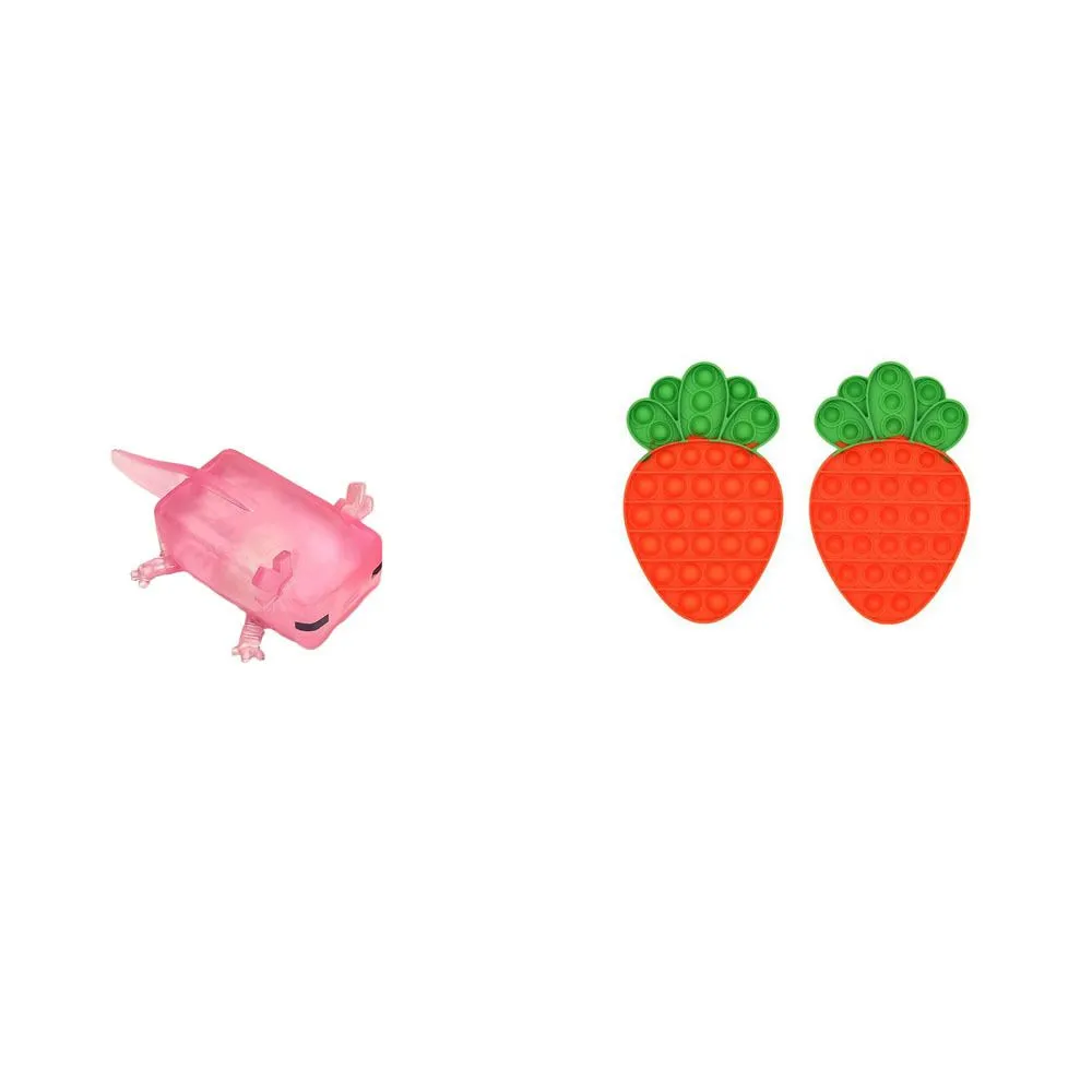 3 Pieces Fidget Toys Set 1PCS Pink Axolotl Squishy 2PCS Carrot Pop It Toys
