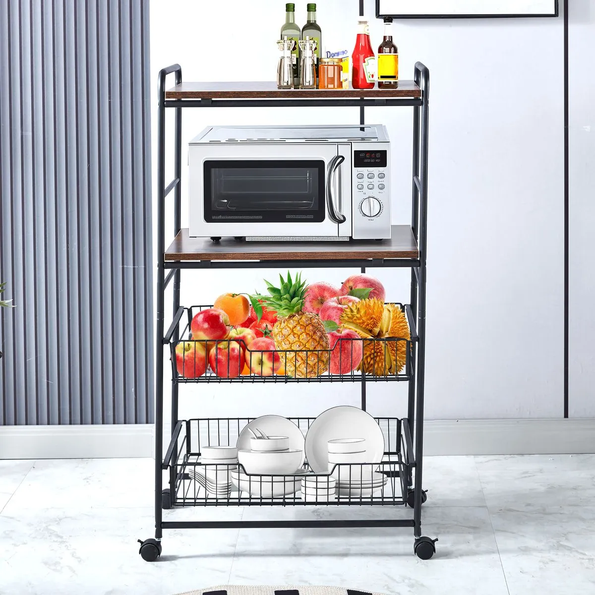 4-Tier Kitchen Shelf Microwave Oven Stand Storage Rack on Wheels