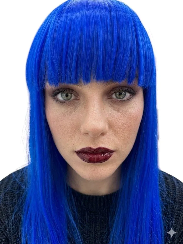 Long Straight Synthetic Wig With Fringe-Ginny - Blue