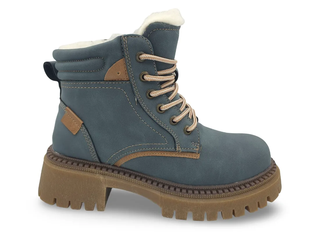 Navy Lace Up Ankle Boots With Faux Fur - SA 8