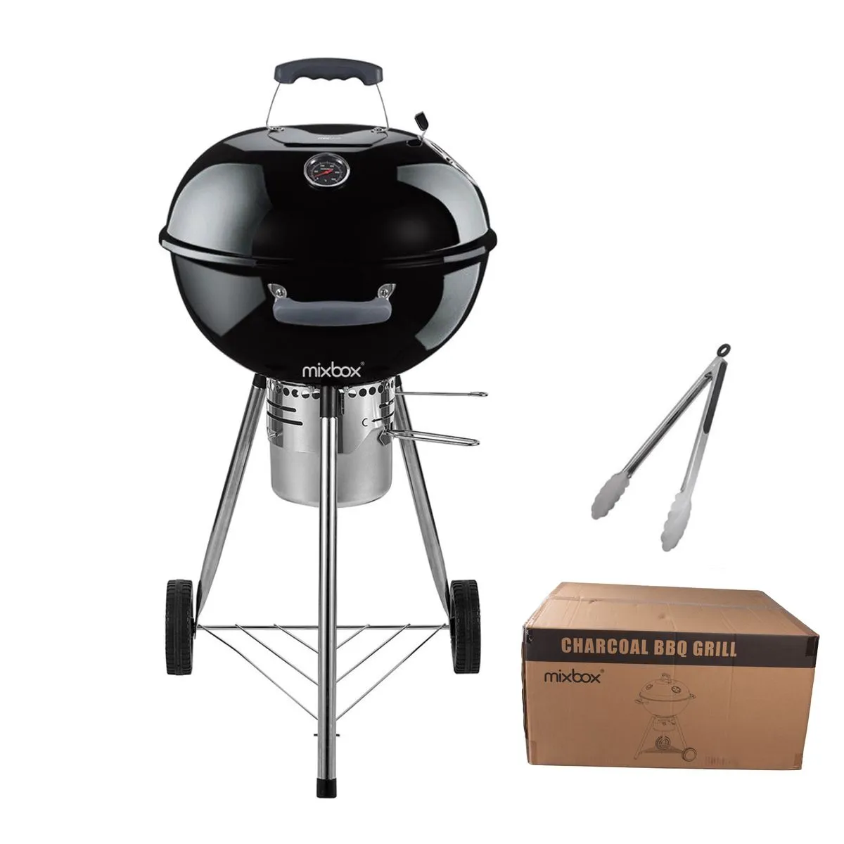 Kettle Charcoal Braai Grill With Lid Thermometer - 47cm