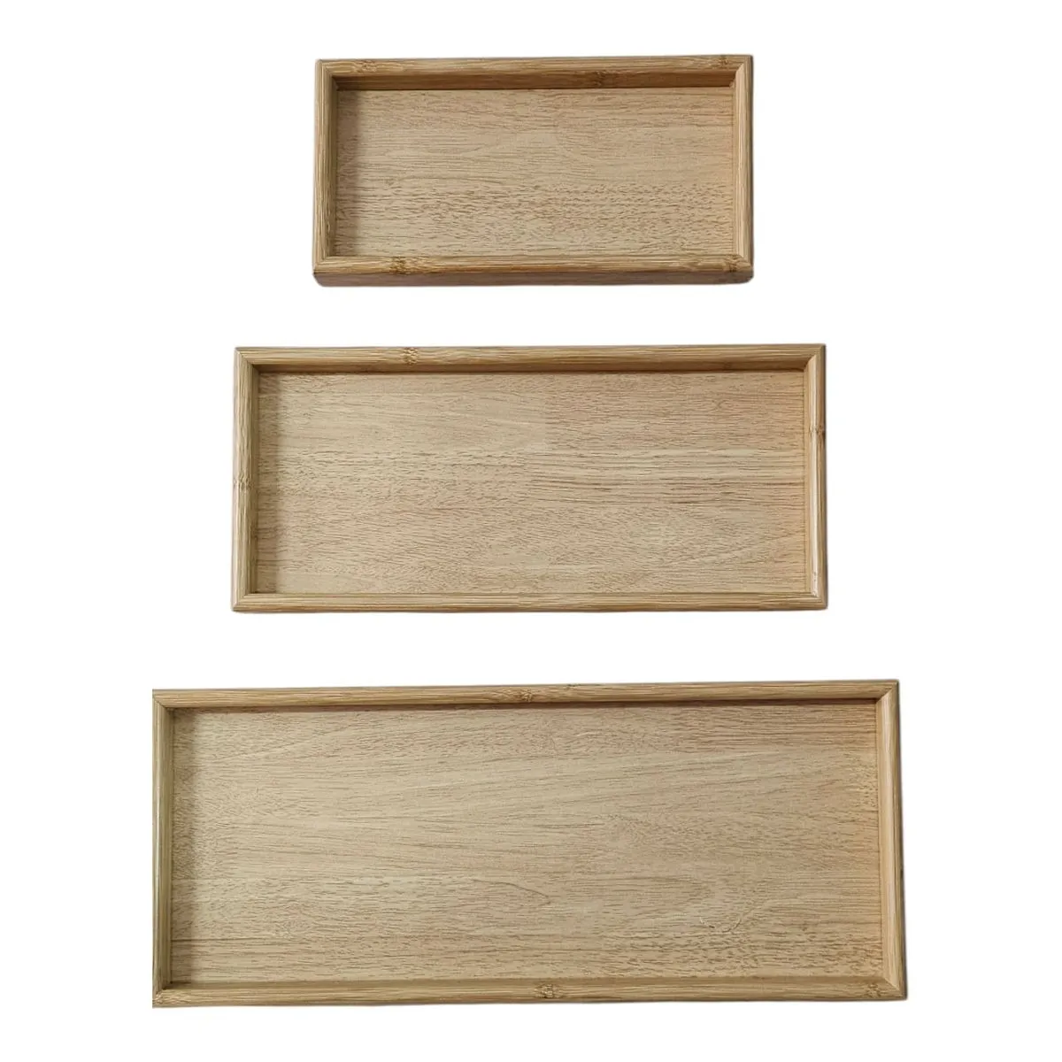 Wood Tray Set - 3 Rectangular Trays for Tea, Desserts, and Display - Bamboo