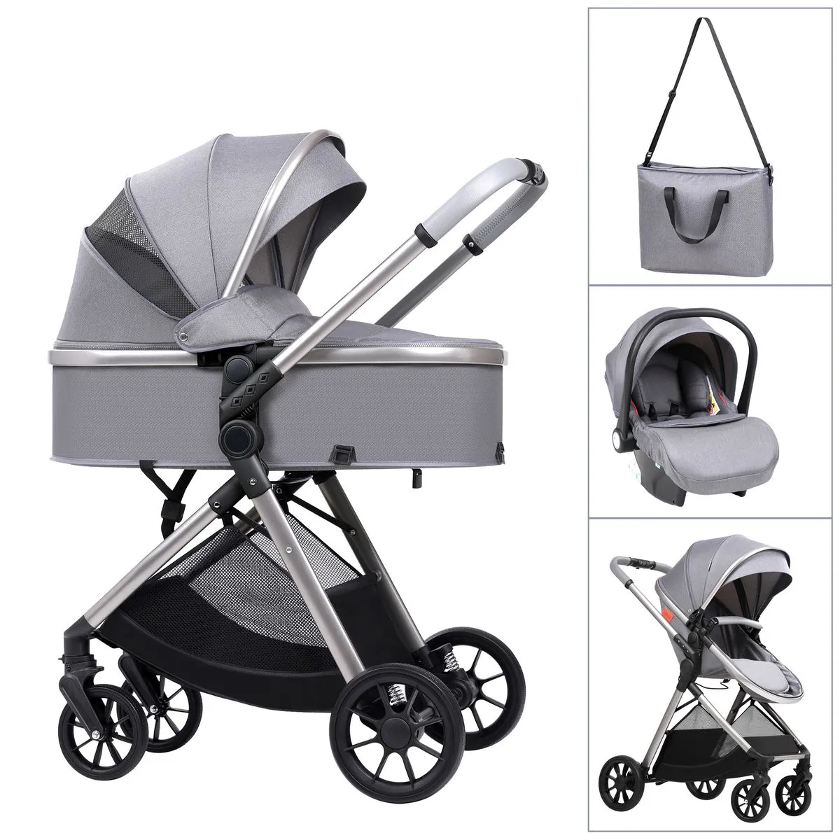 Kidilo Baby 3 in 1 Travel System Convertible Bassinet Pushchair for Infants