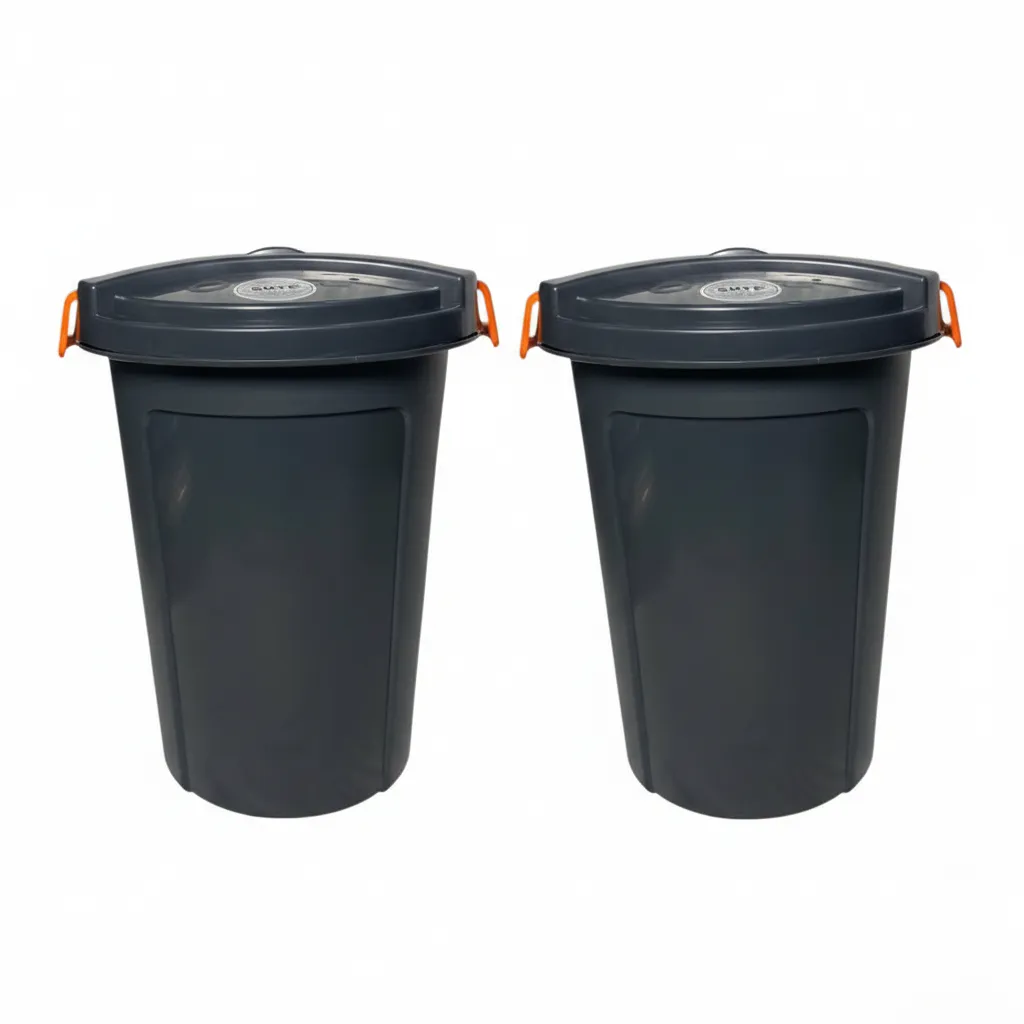 SMTE - 2 Pack 75L Heavy Duty Plastic Bins with Secure Lids & Handles - Grey