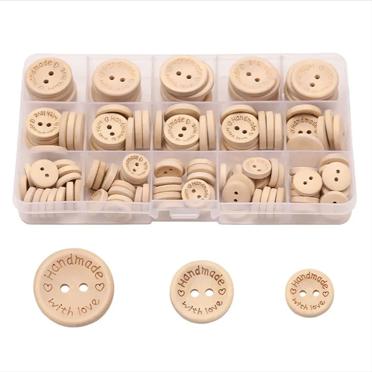 Craft DIY 2-Holes Mixed Wood Sewing Scrapbooking Buttons 140 Piece