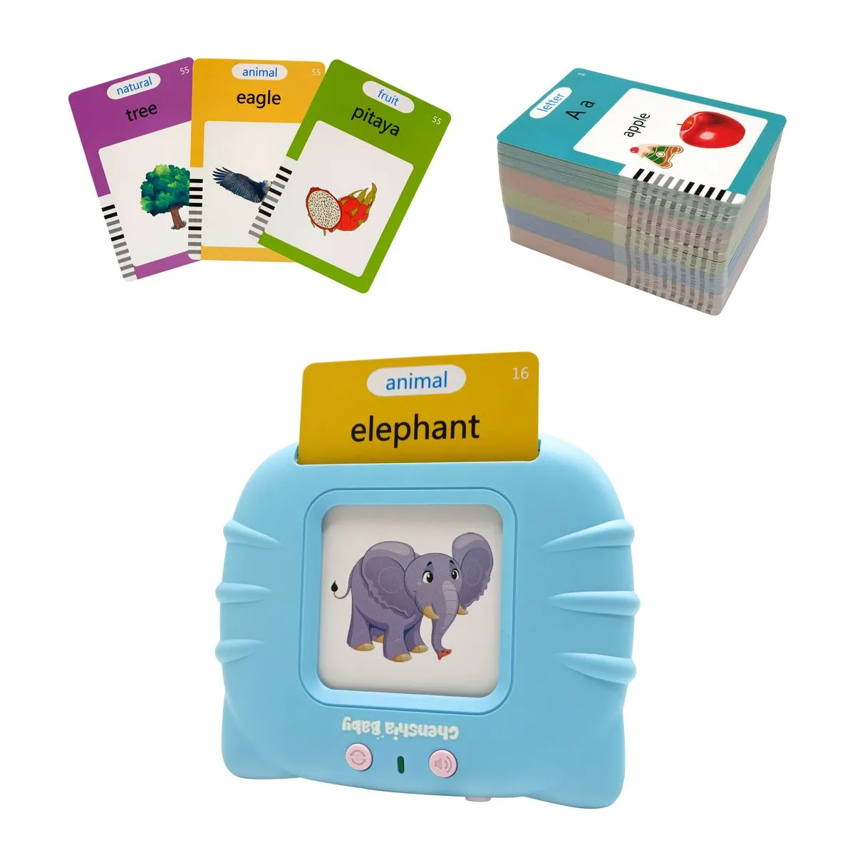 Talking Flash Cards for Children-Pictures and Audible Words Educational Toy - Blue