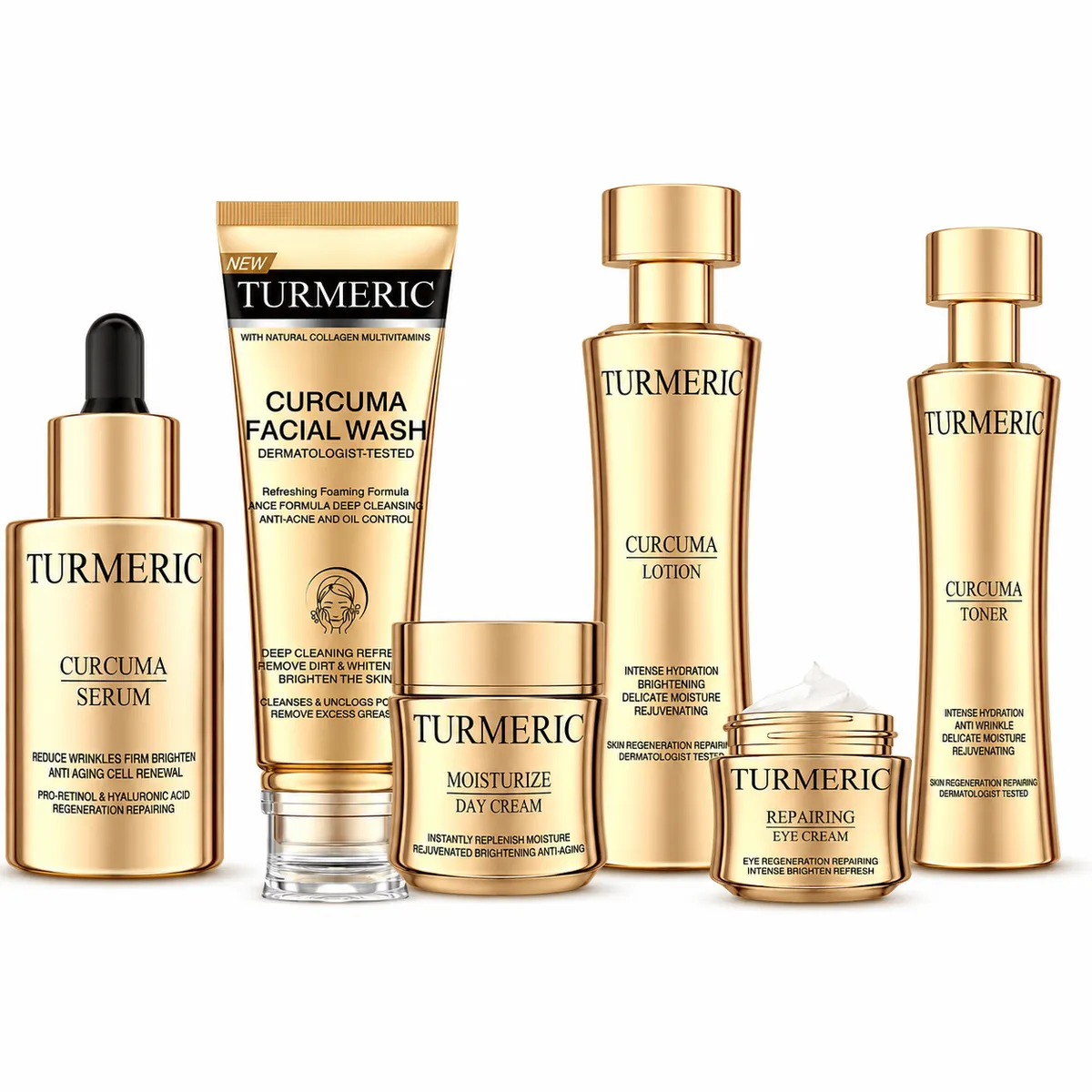 Fruit of Wokali Turmeric Curcuma Skincare Set - 6 Piece Facial Care Combo