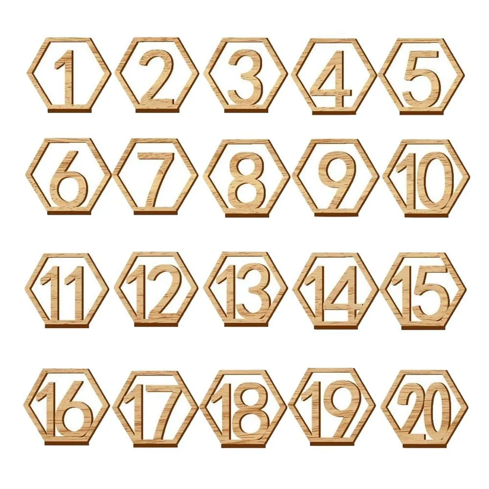 Toy 20 Pieces Wooden Wedding Table Numbers (1-20) With Bases - 11 cm