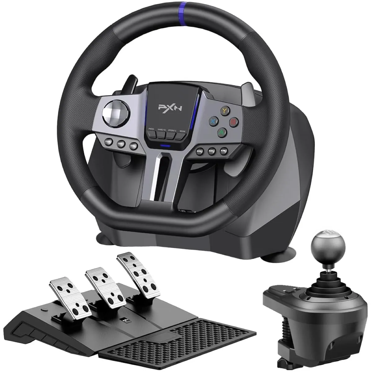 PXN V9 GEN2 Racing 900 Degree Steering Wheel 3-Pedal Set With Gear Shifter
