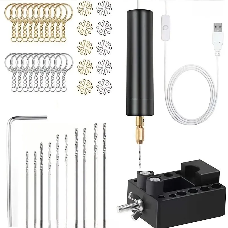 USB Mini Electric Drill Kit, with 8 Drill Bits & Fixed Work Stand