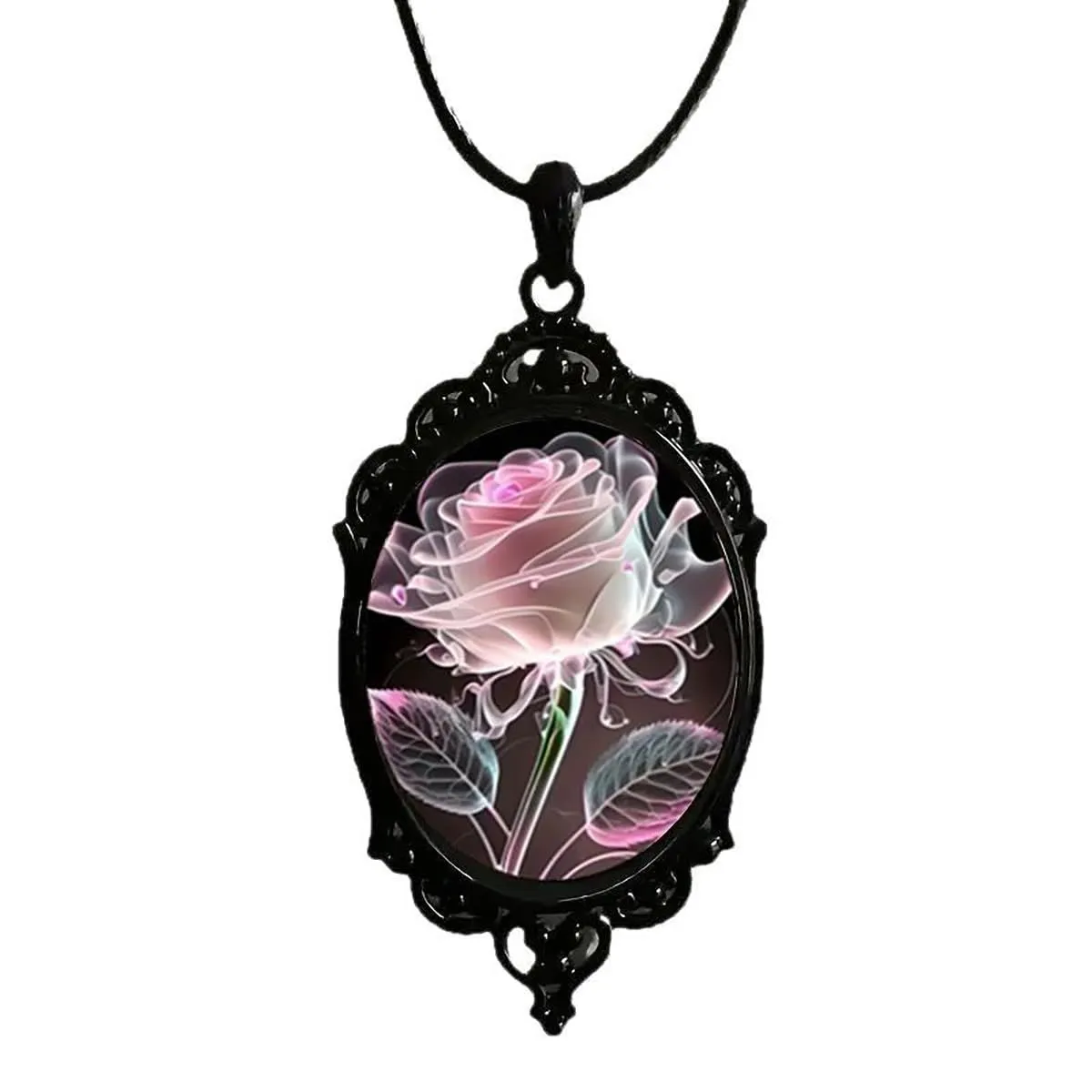 Gothic Rose Glass Necklace for Women, Vintage Satan Demon Pendant Necklace