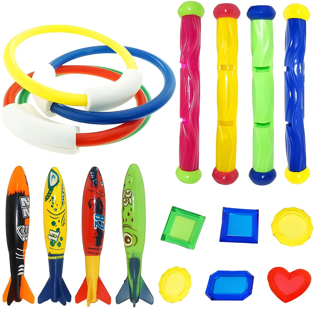 18 Pieces Diving Pool Toys Set for Kids Underwater Swimming Pool Game Toys