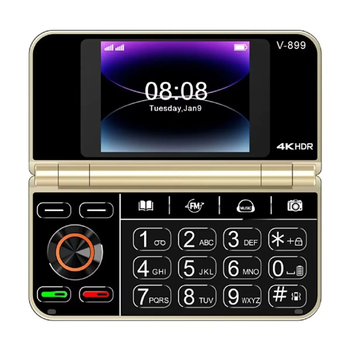 Flip Phone for Elderly and Children - FM Radio - Big buttons - 3LED light - Gold