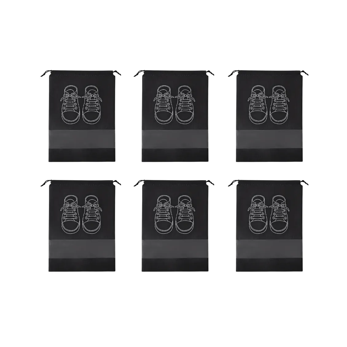 Dust-Proof Drawstring Shoe Travel Bag - 36 x 27cm - 6 Pack - Black