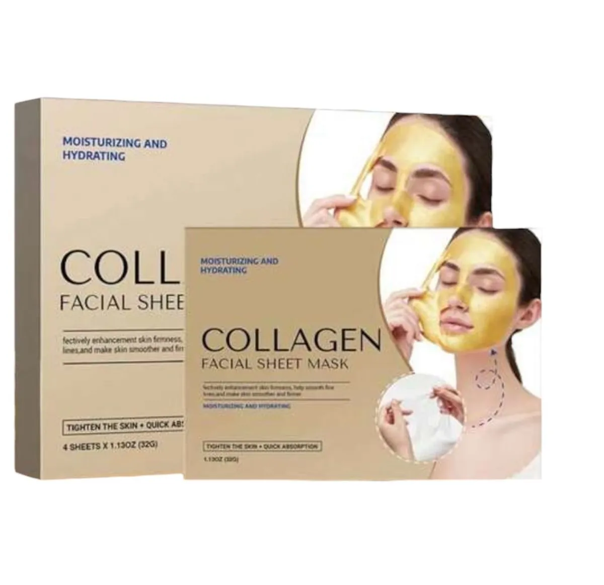 Collagen Sheet Mask Set - Hydrating, Brightening & Anti-Ageing Care -4 Pack