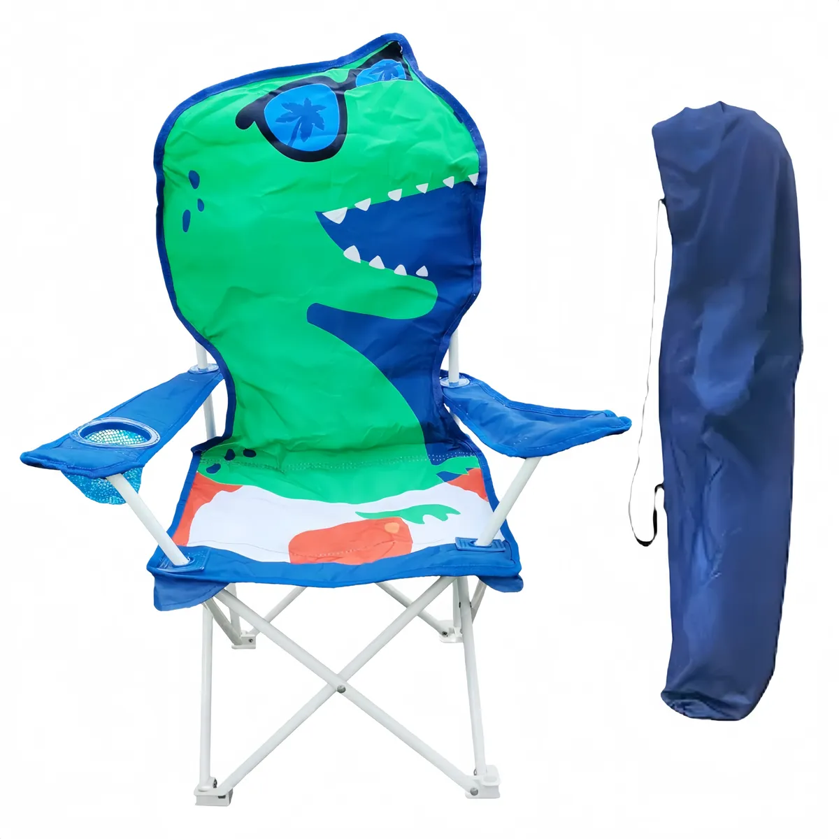 Children's Camping Folding Chair Beach & Lawn Chair With Cup Holder - Blue