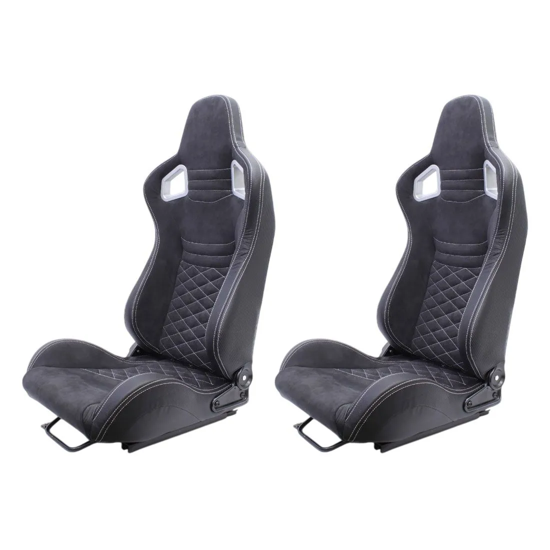 Universal Reclinable Racing Seats Alcantara Suede Look-White Stitch - Set