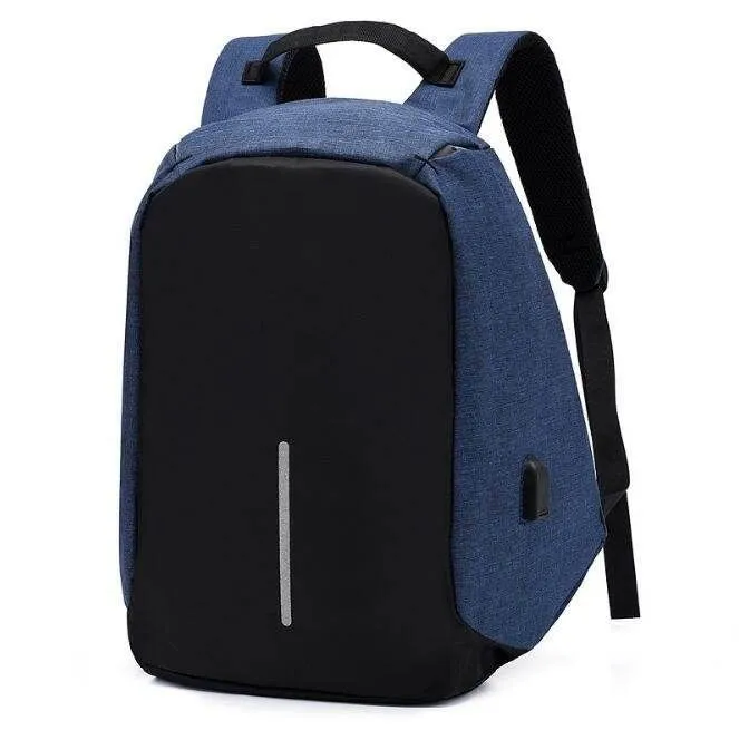 Anti-theft Travel Backpack Laptop School Bag with USB Charging Port - Blue