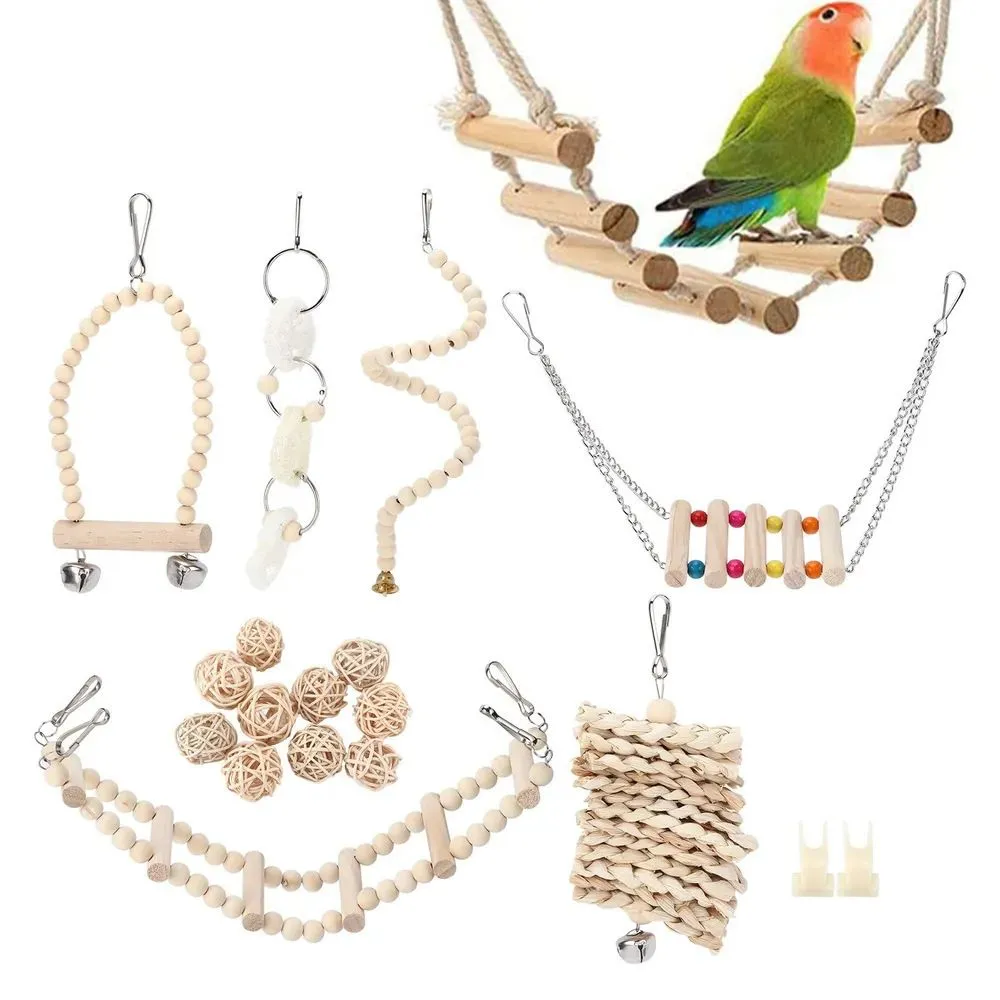 19Pcs Parrot Swing Chew Toys Bird Perches Platform with Climbing Ladder