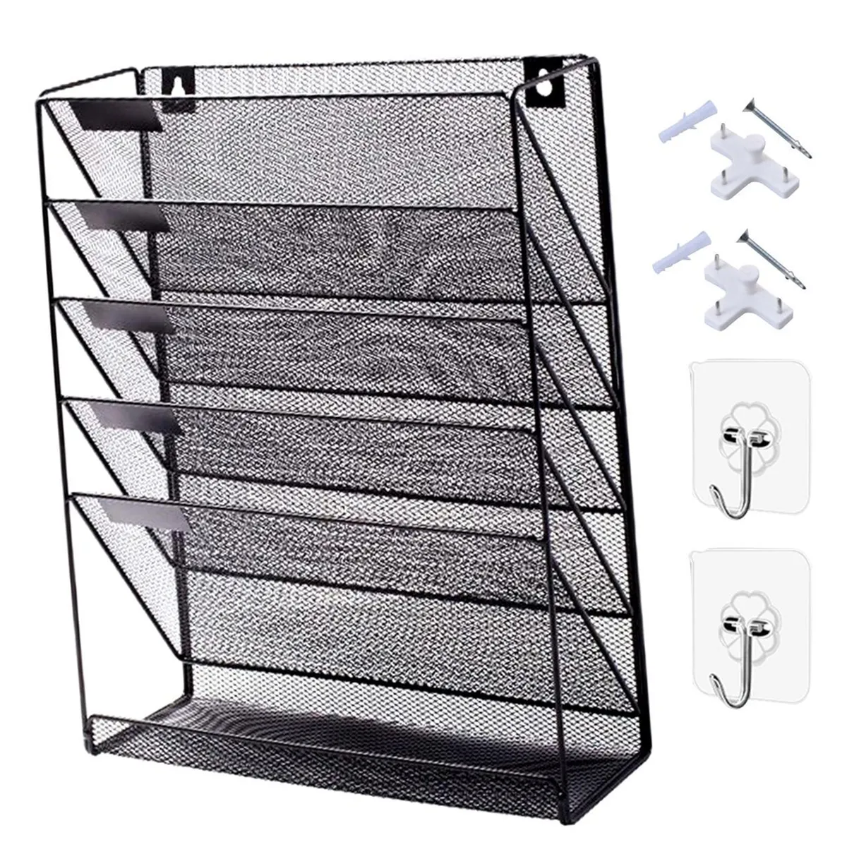 Tabletop Storage Rack,Multi-functional Wall Hanging Document Rack Storage - Black