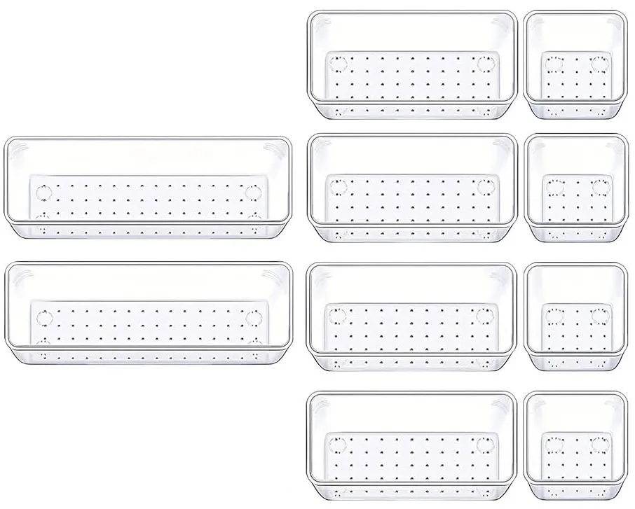 10-Piece Clear Drawer Organizer Set | 3 Sizes Acrylic Storage Bins for Home