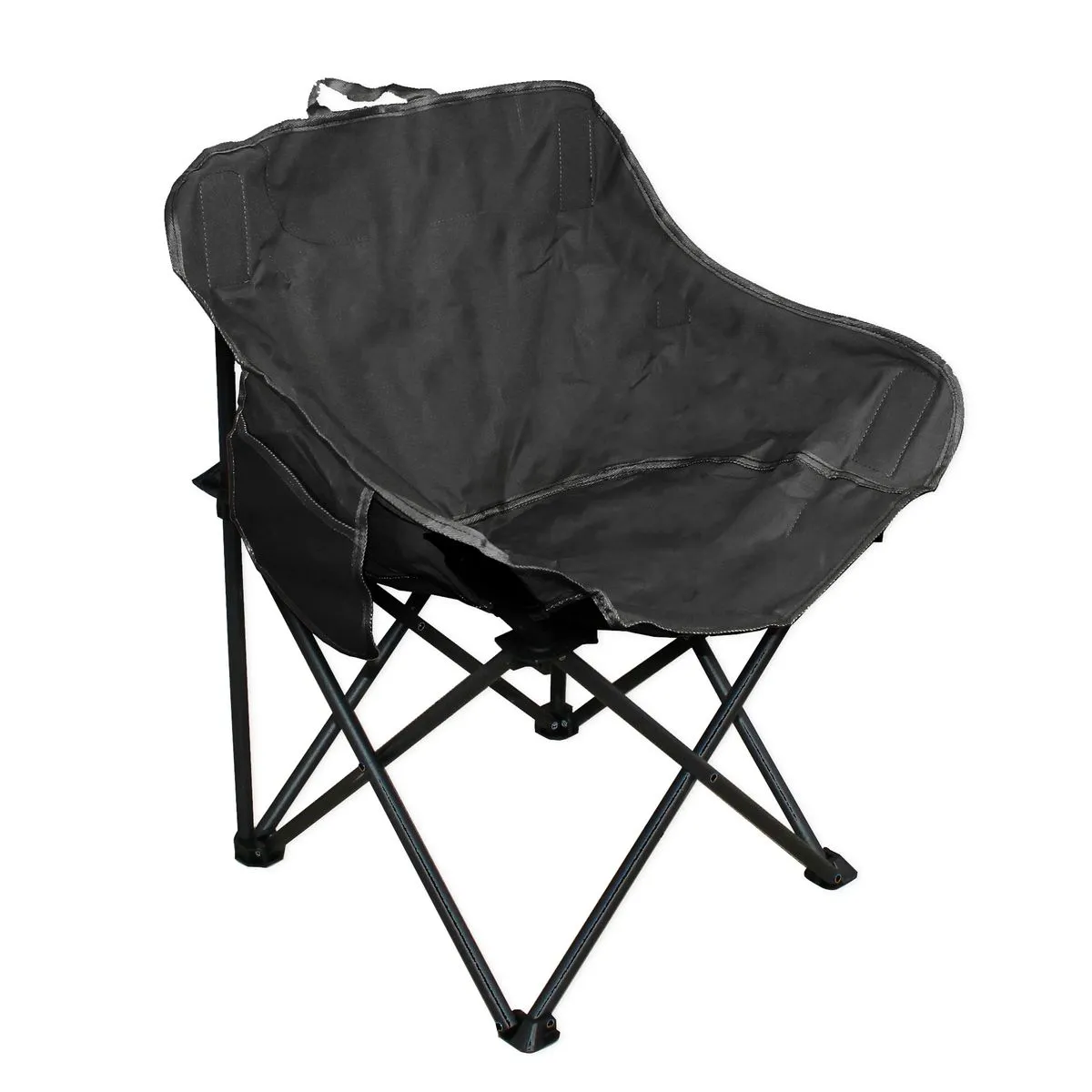 Half Moon Metal Frame Folding Camping Chair w Side Pocket 53x47x70cm 100kg - Black