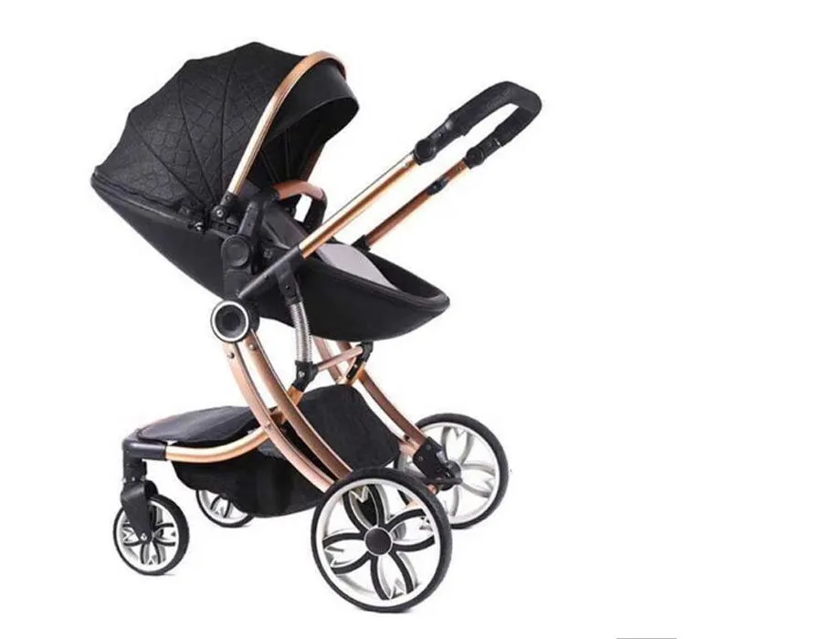 Luxury Egg Shell Baby Strollers Pram 2-in-1 - Black