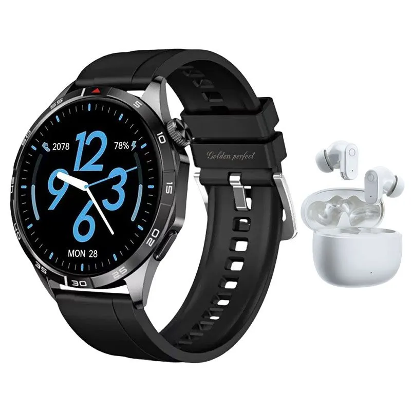 Golden Perfect Dual Strap Smartwatch & Earphones - Men's Office Gift Set