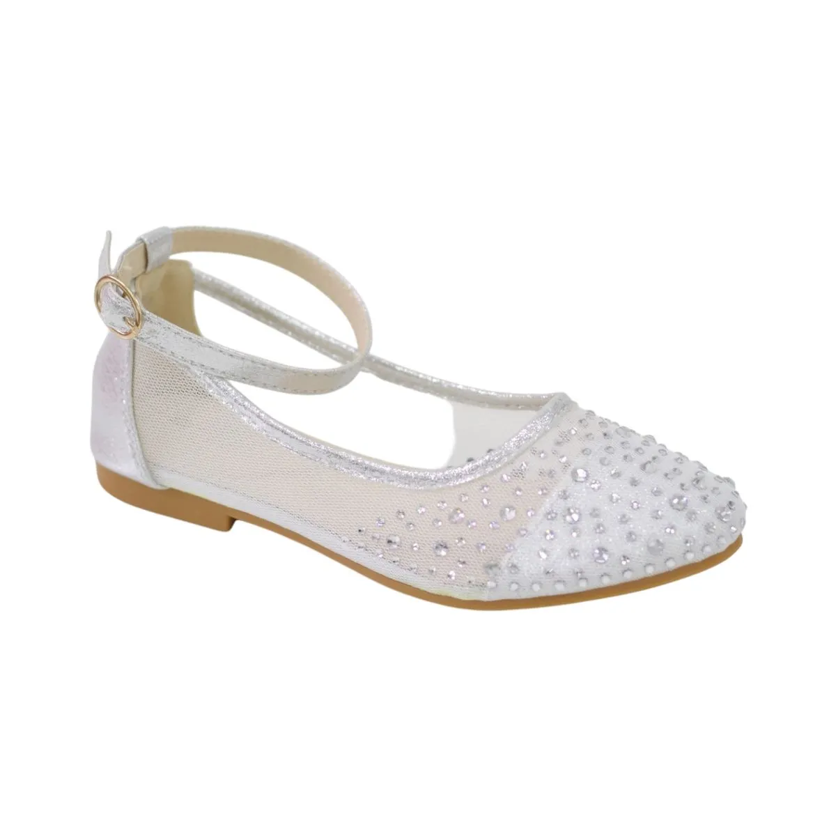 LaMara Paris Lemia Girls Netted Ballerina With Diamonds Silver
