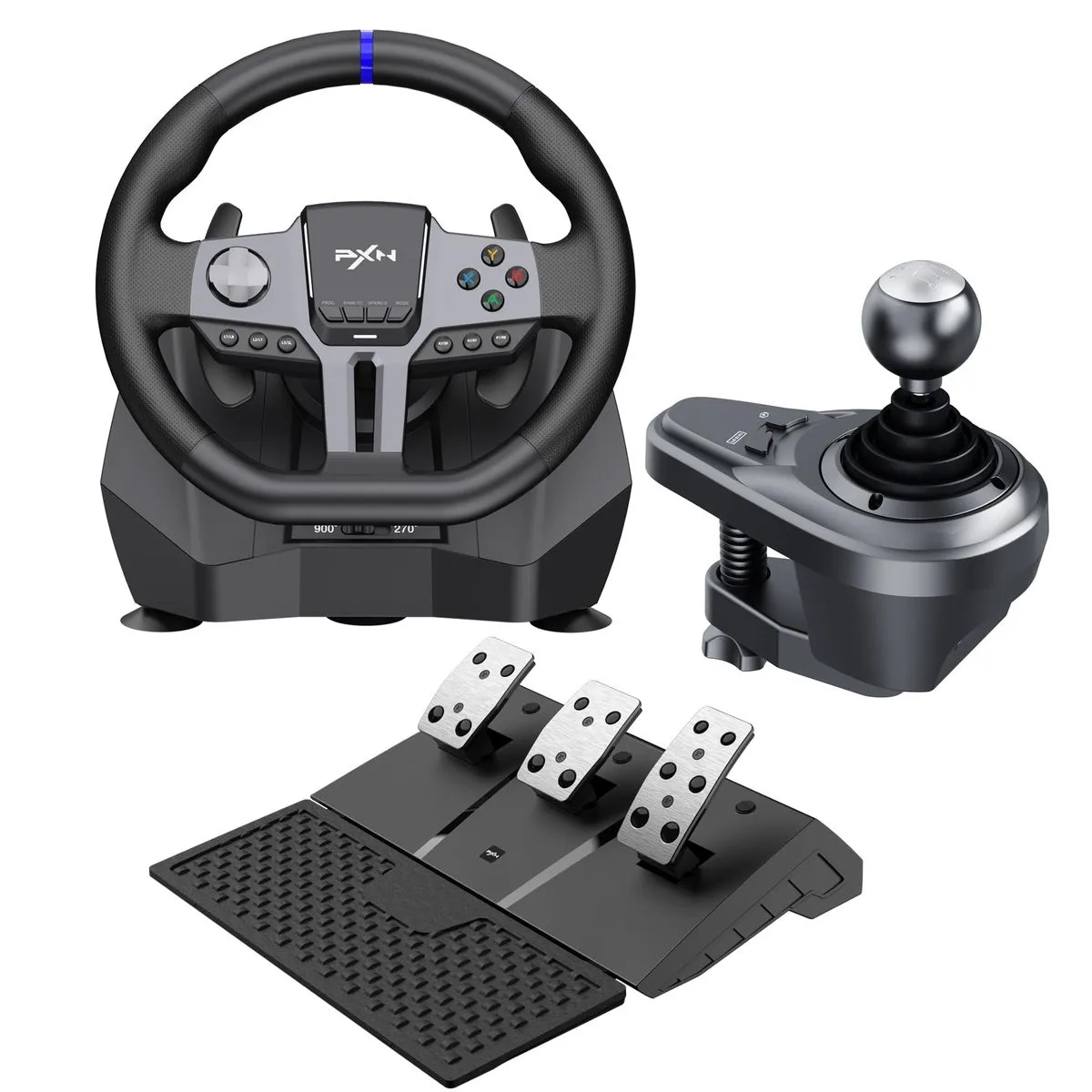 PXN V9 Gen 2 Gaming Steering Wheel 270-900 degree 3 Pedals and Gear Shifter