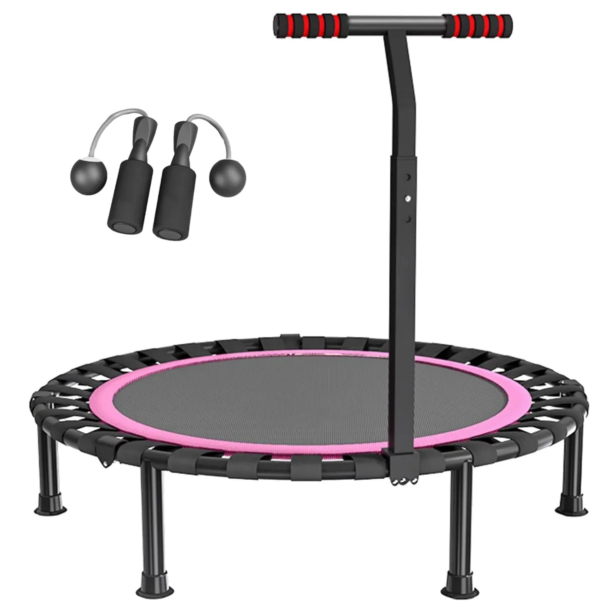 GoodMama 40" Fitness Trampoline with Jump Rope Adjustable Handle Bar Bounce