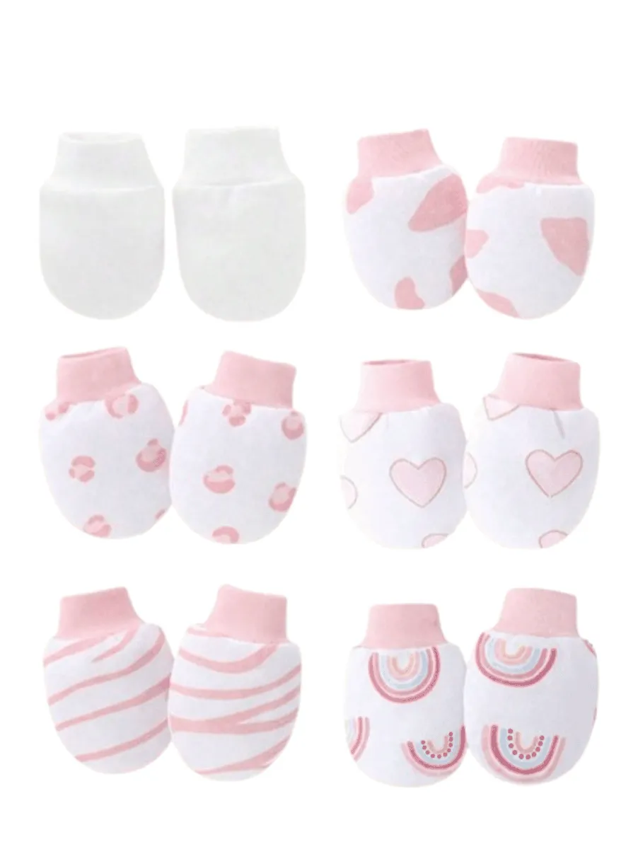 6 pairs Newborn Baby Cute Multi-Colour Anti-Scratch Mittens