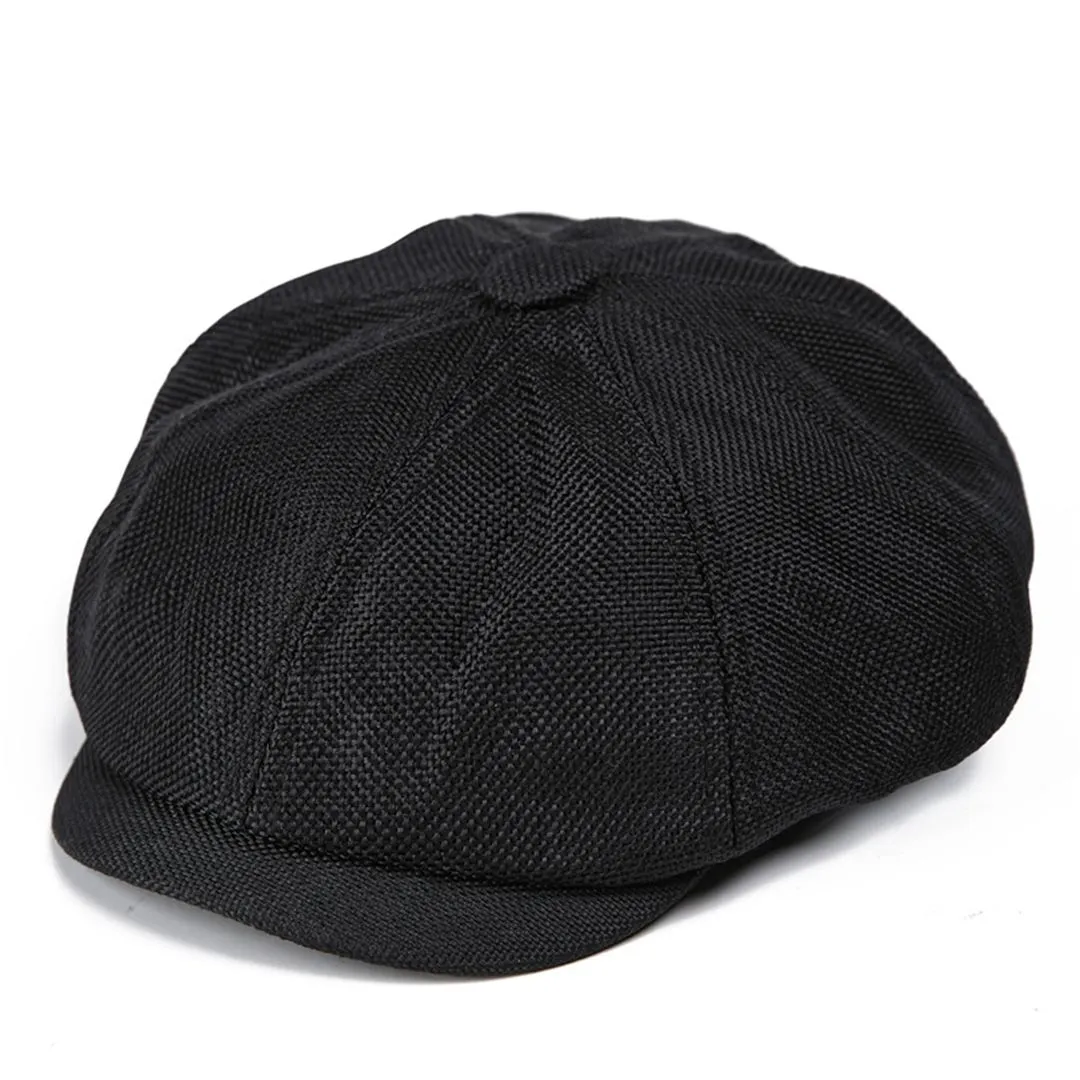 Newsboy Cap Hats for Men Octagon Cap Vintage Adjustable Breathable Linen