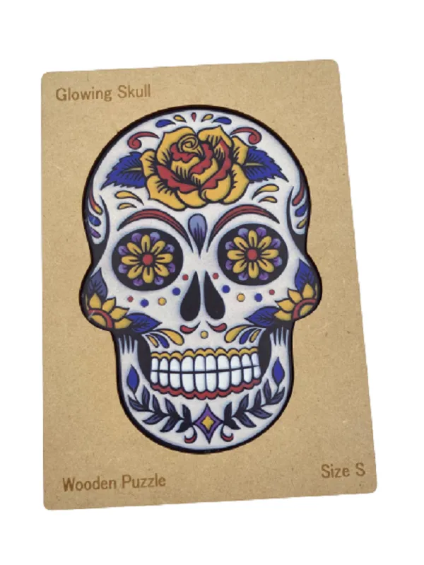 Wooden Jigsaw Puzzles - Glowing Skull Jigsaw Pieces Size A5