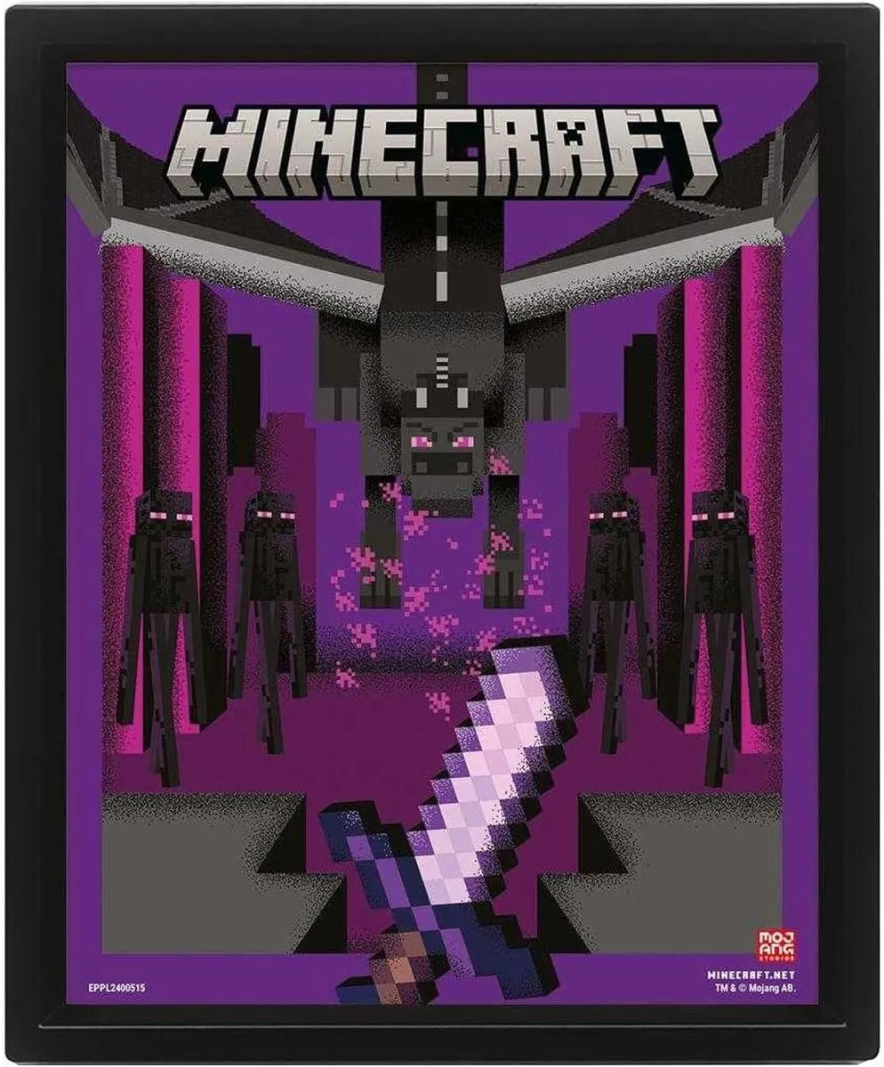 Minecraft (Ender Dragon Duel) Framed 3D Lenticular Poster (25cm x 20cm)