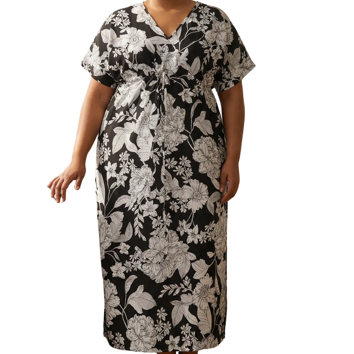 Women's Plus Size Maxi Dress Floral Print - Black