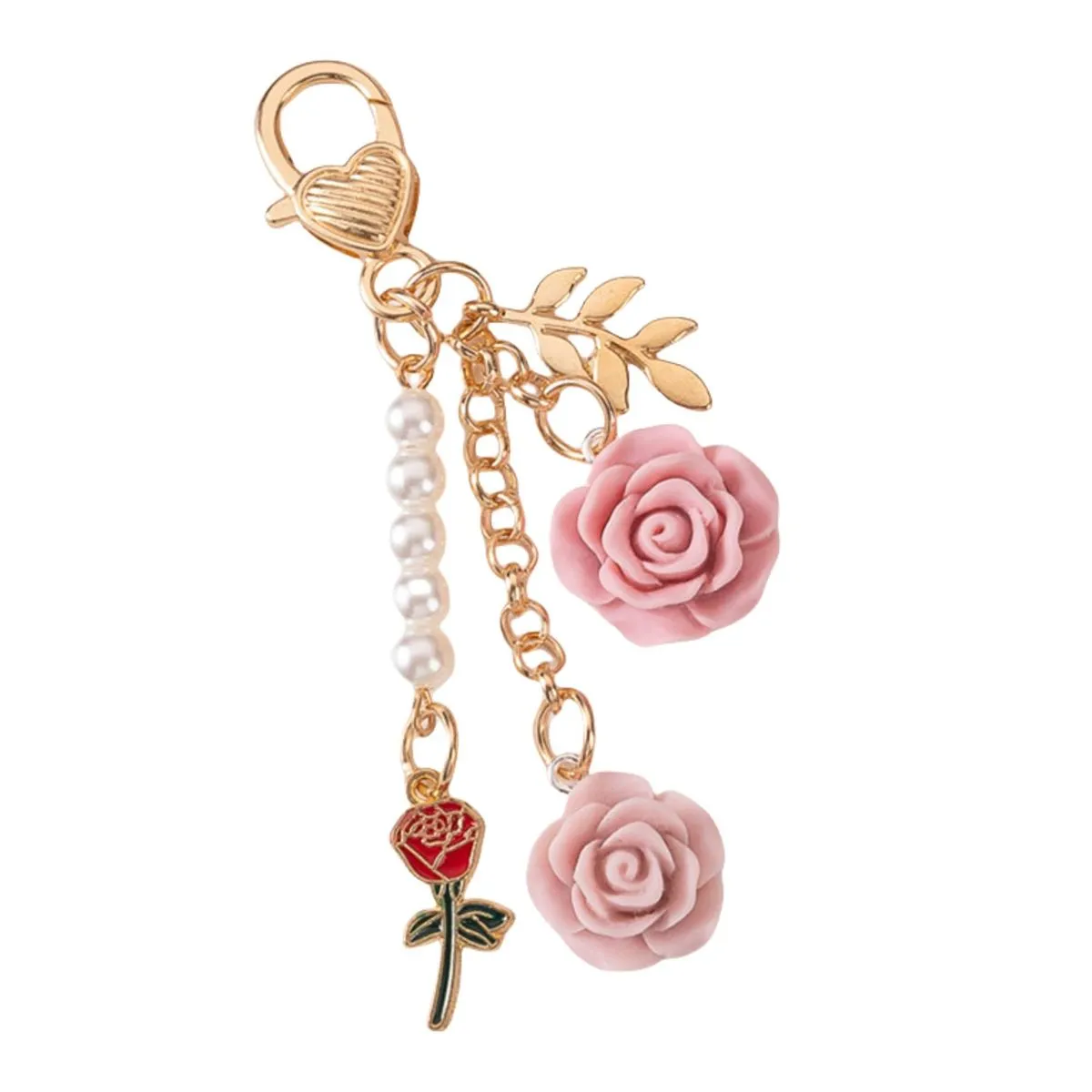 Rose Charms Camellia Flower Pendent Tassel Chain Key Rings Accessories - Purple